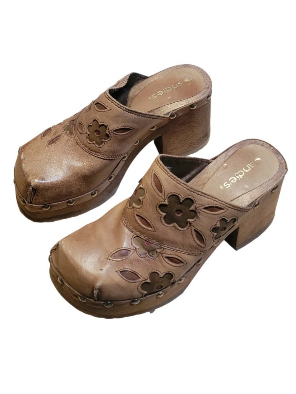 Y2K! Candies Brown Leather Platform Mule Clogs Shoes